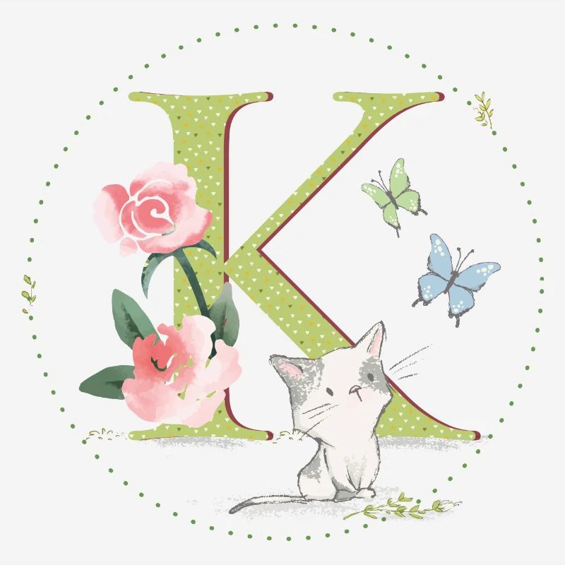 Lettre initiale K avec chat