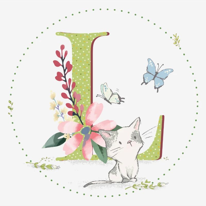 Lettre initiale L avec chat