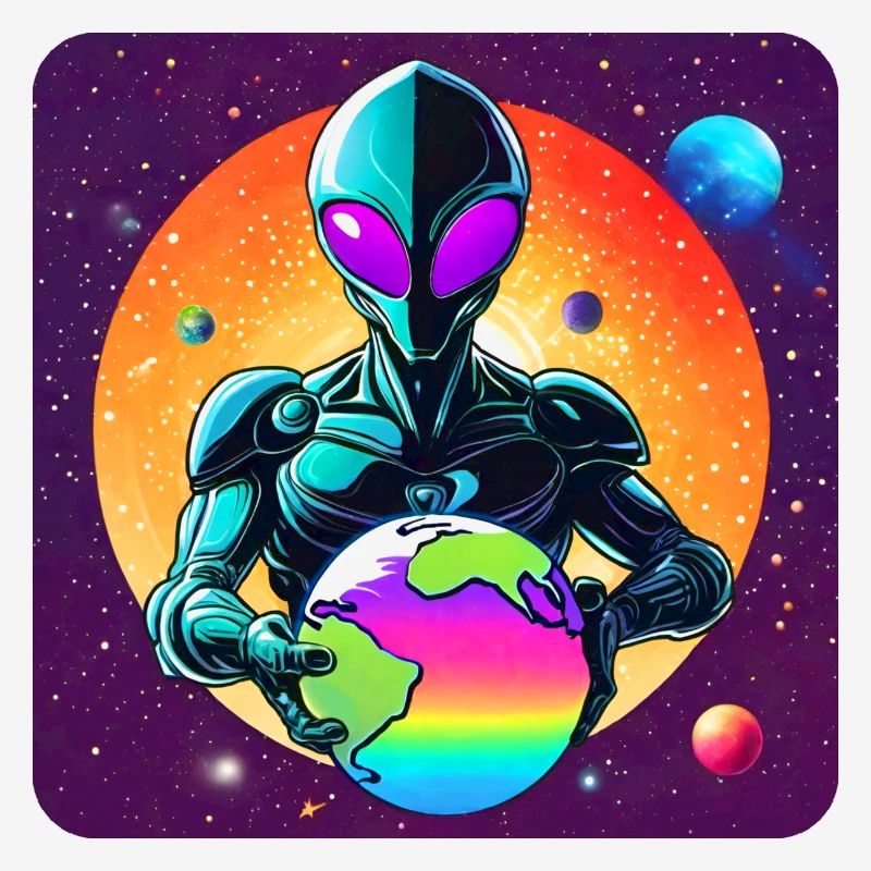 Cooler Alien mit Planet in den Händen