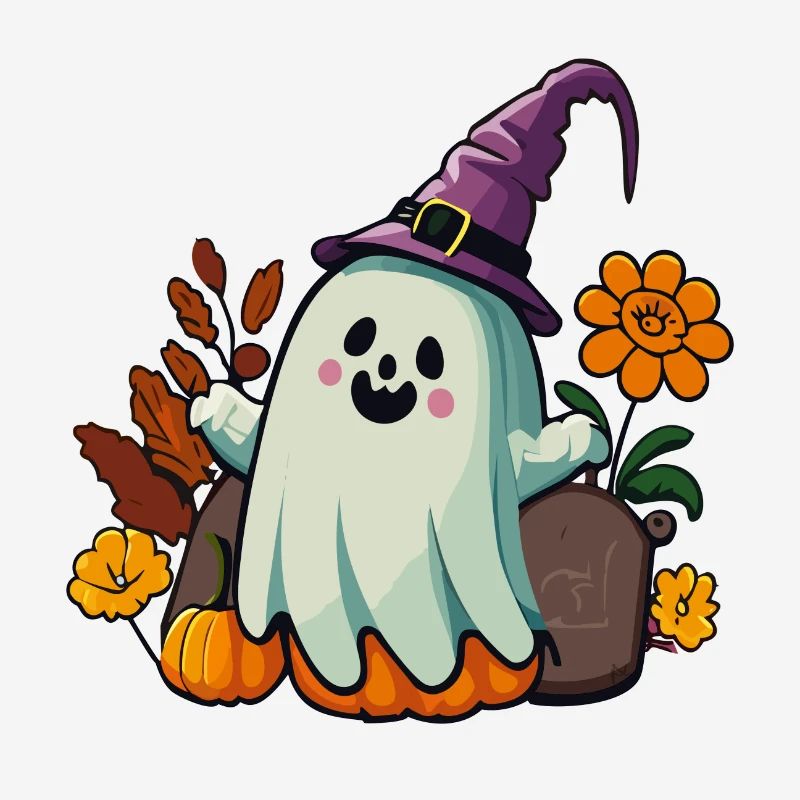 Cute ghost with witch hat, Halloween