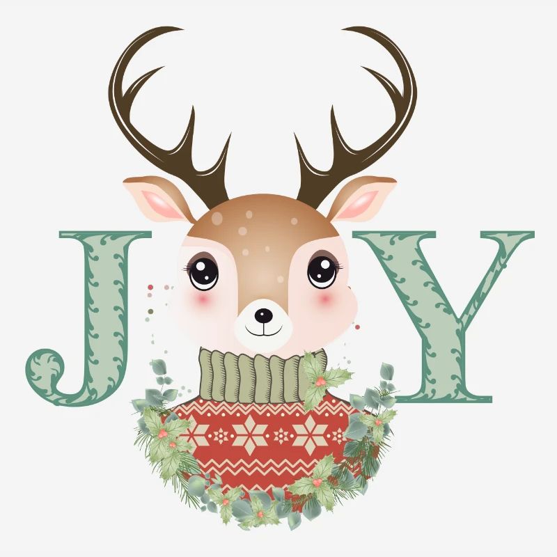 cerf mignon avec pull et couronne de Noël