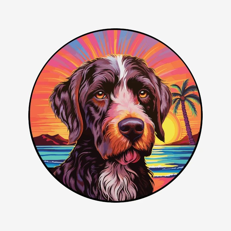 German Wirehaired Pointer Dog Breed Colorful Carto