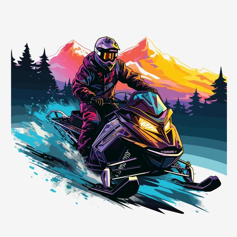 Motoneige dans un décor de montagnes enneigées