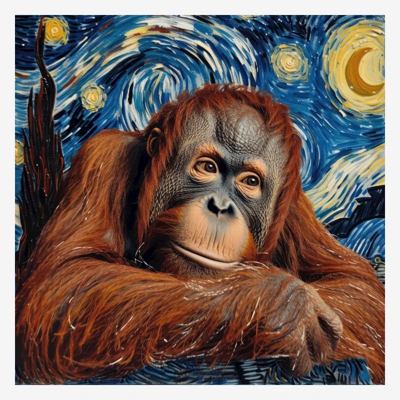 Orangutan, Monkey, Van Gogh, Starry Night, Gift