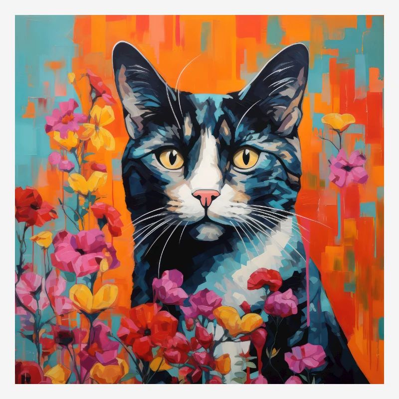 chat, motif de chat, fleurs, cadeau, idée cadeau