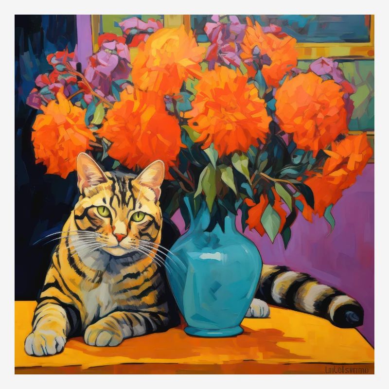 chat, motif de chat, fleurs, cadeau, idée cadeau