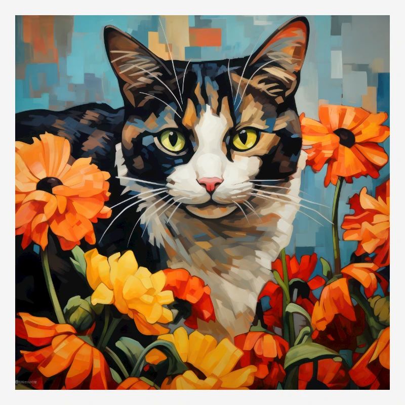 chat, motif de chat, fleurs, cadeau, idée cadeau