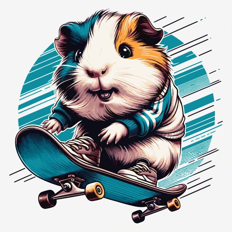 Cochon d’Inde cool sur un skateboard