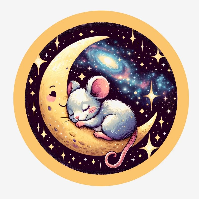 peacefully sleeping mouse, on a crescent moon