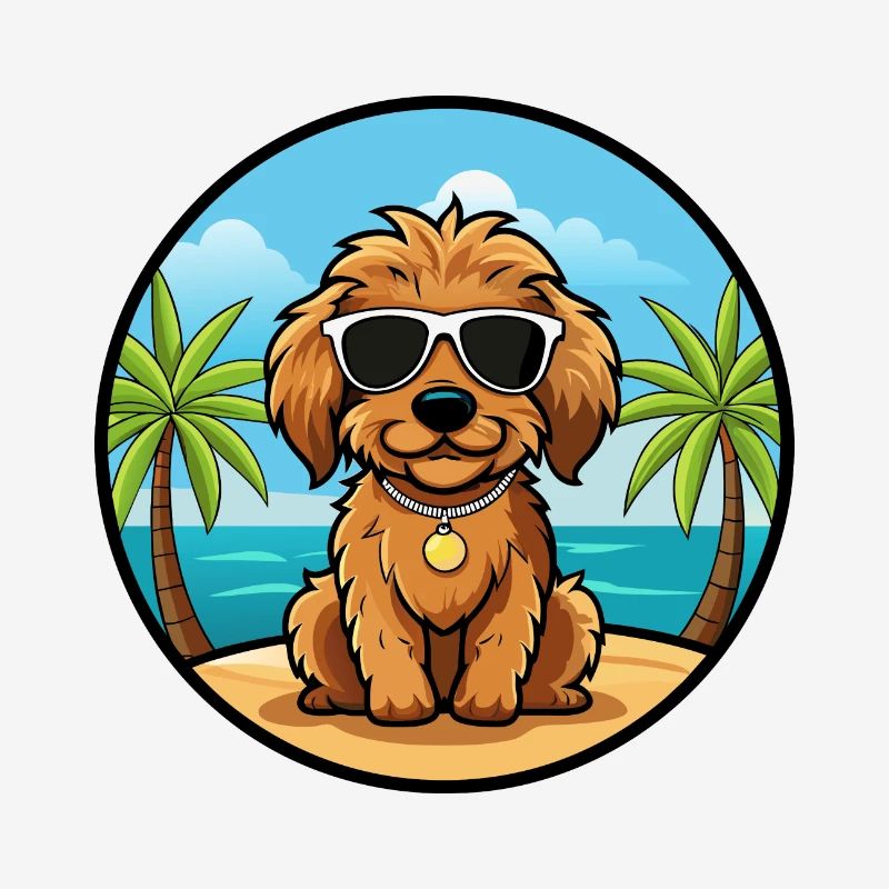 Cockapoo Dog Breed Cartoon Sunglasses Beach