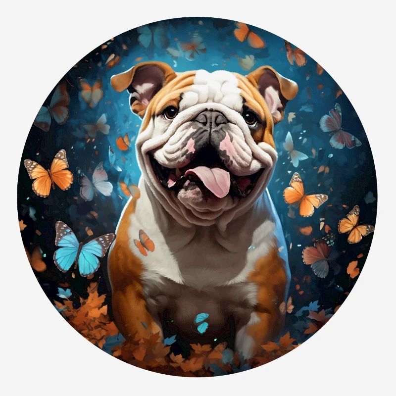 Bouledogue anglais avec fleurs et papillons