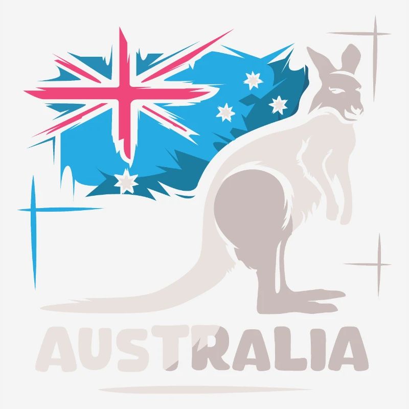Australia Kangaroo Comic Flag Nature Animals Logo
