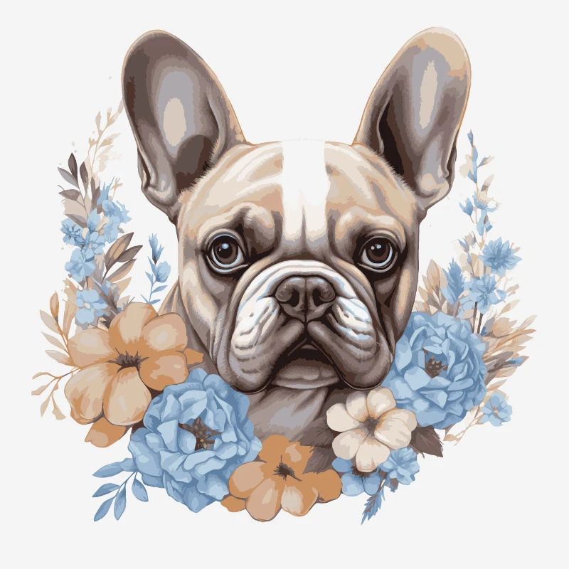 Bouledogue français avec des fleurs