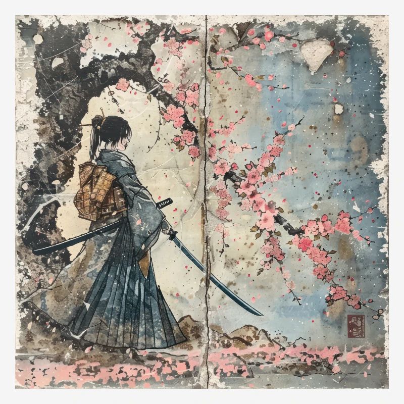 Japanisch, Samurai, Kirschblüte, Kunst, Ukiyo-E