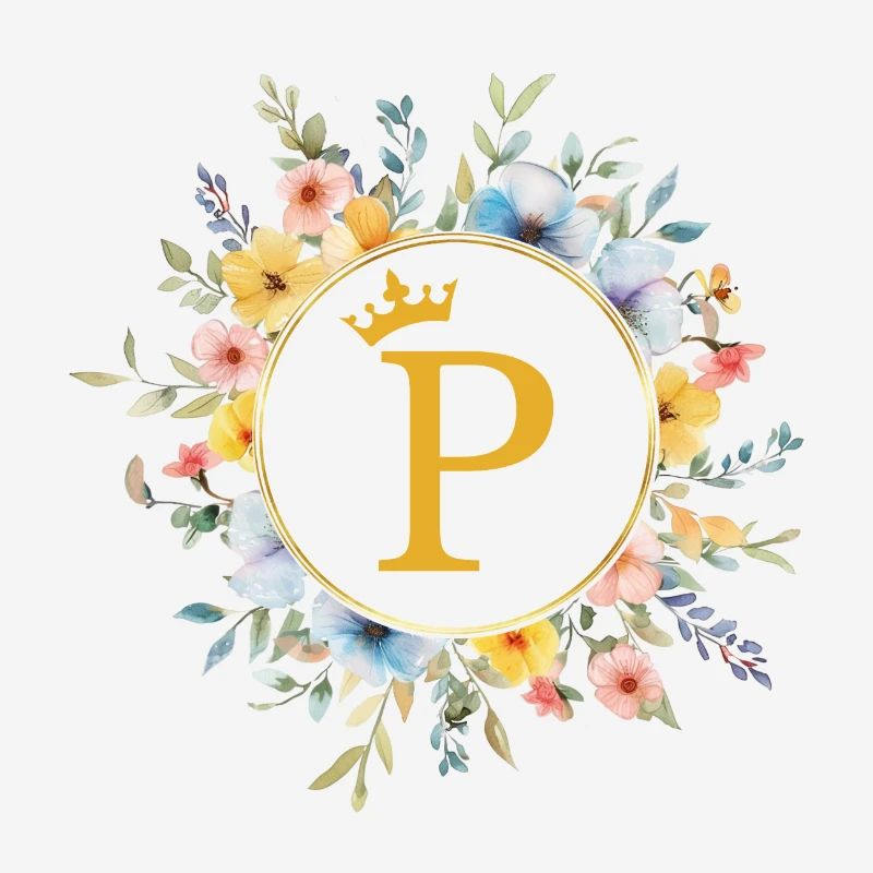 P Monogram, Flower Circle, Personalizable