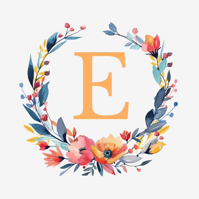 E Monogram, Flower Wreath, Personalizable