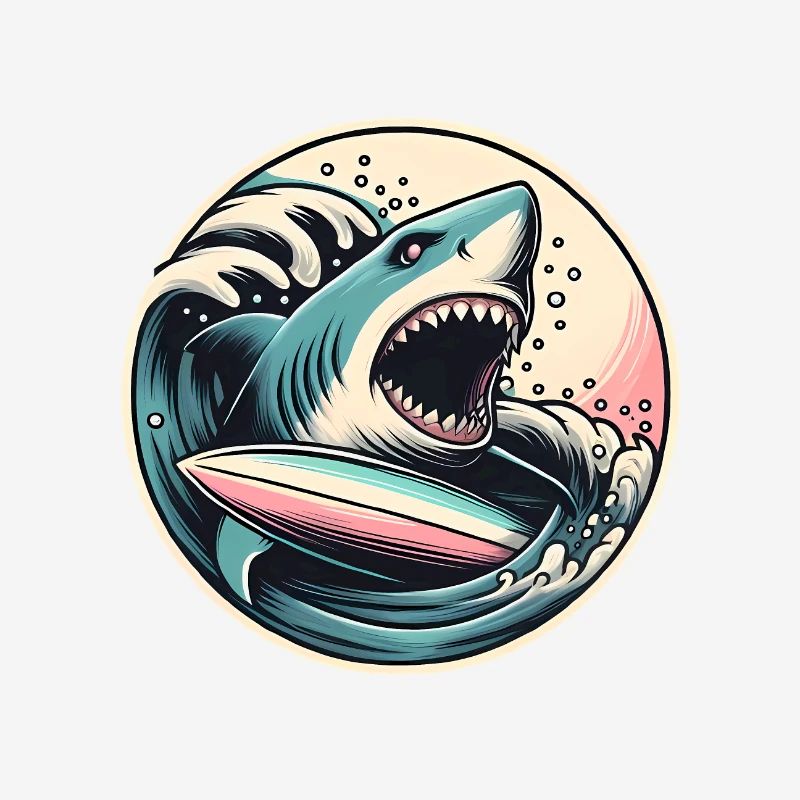 Graphique de surf de requin féroce dans les vagues