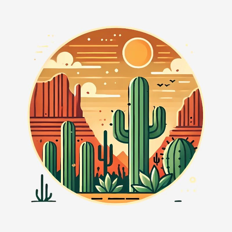 Coucher de soleil dans le désert avec paysage de cactus