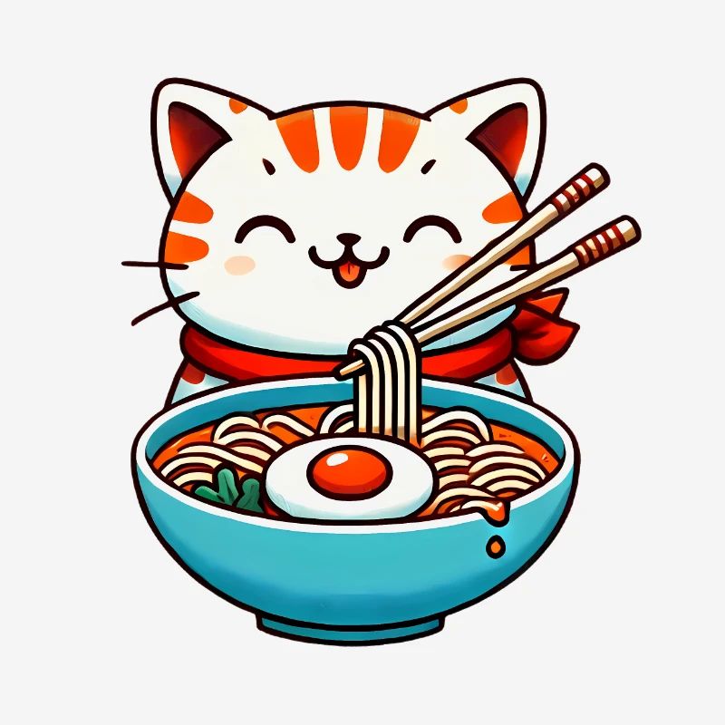Adorable chat mangeant des ramen Design
