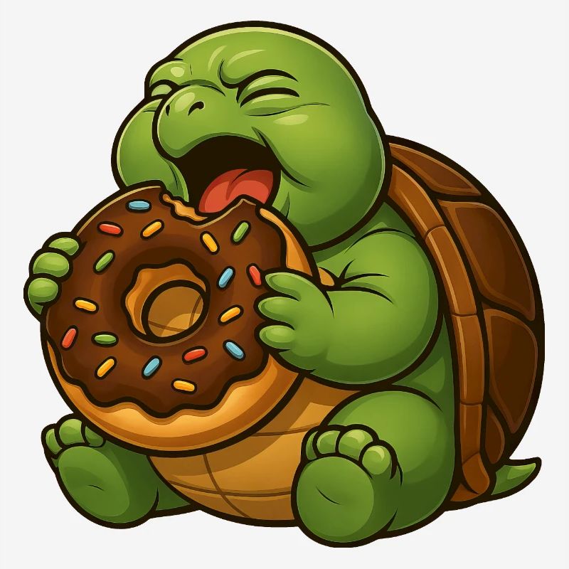 Cute Turtle with Donut Snacking Dessert