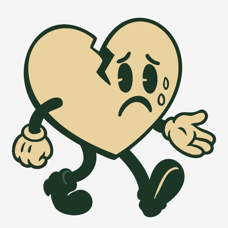 Broken heart with sad expression