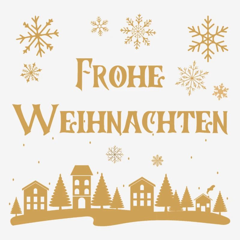 Texte Joyeux Noël rangée dorée de maisons hiver