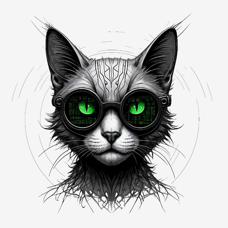 Chat geek codeur informatique au regard vert
