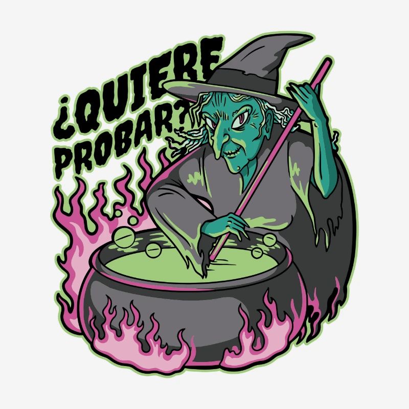Neon witch in cauldron