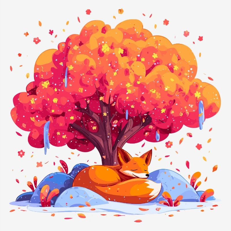 Fox under autumn tree