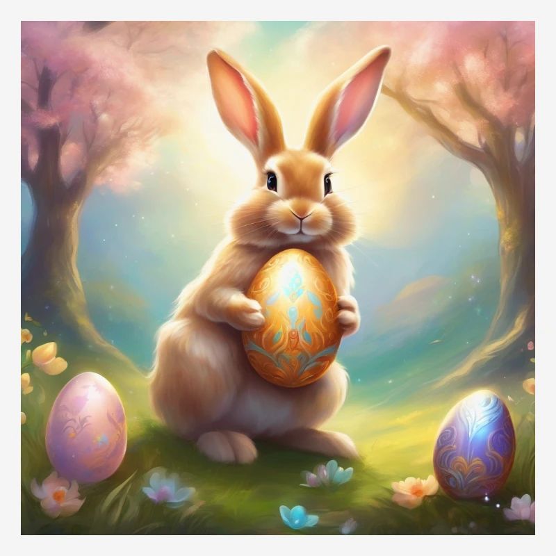 Spring bunny with gold Easter egg