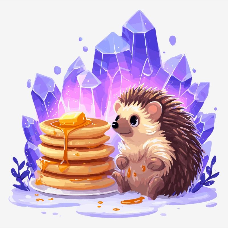Hérisson avec des pancakes et des cristaux