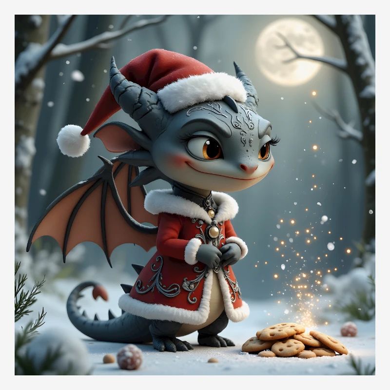 Dragon de Noël dans la forêt enneigée