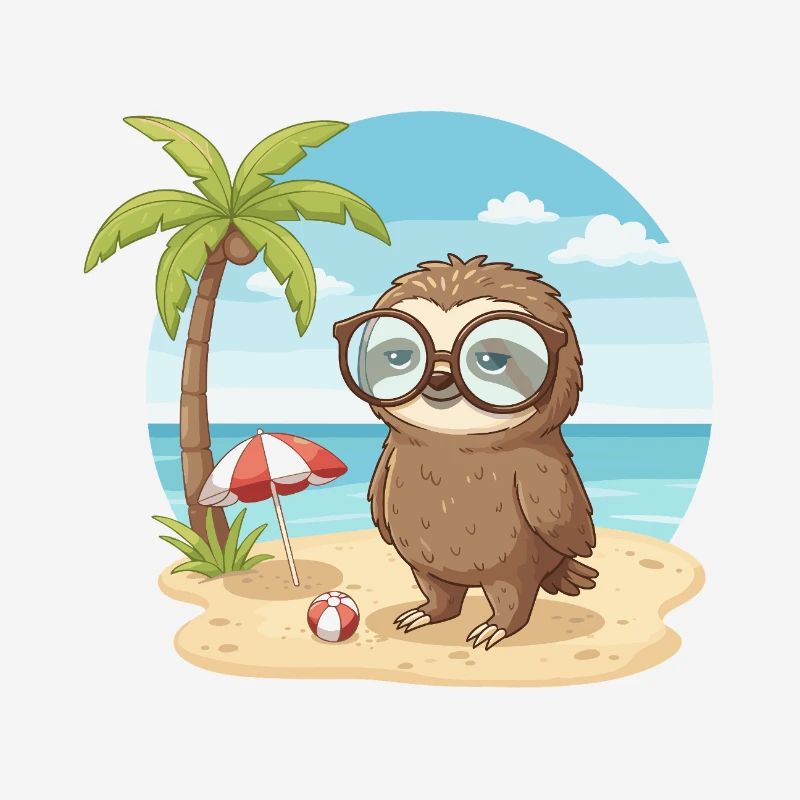 Cute Sloth with Glasses Beach Summer Vacation