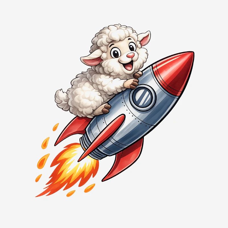 Wool sheep on rocket flight