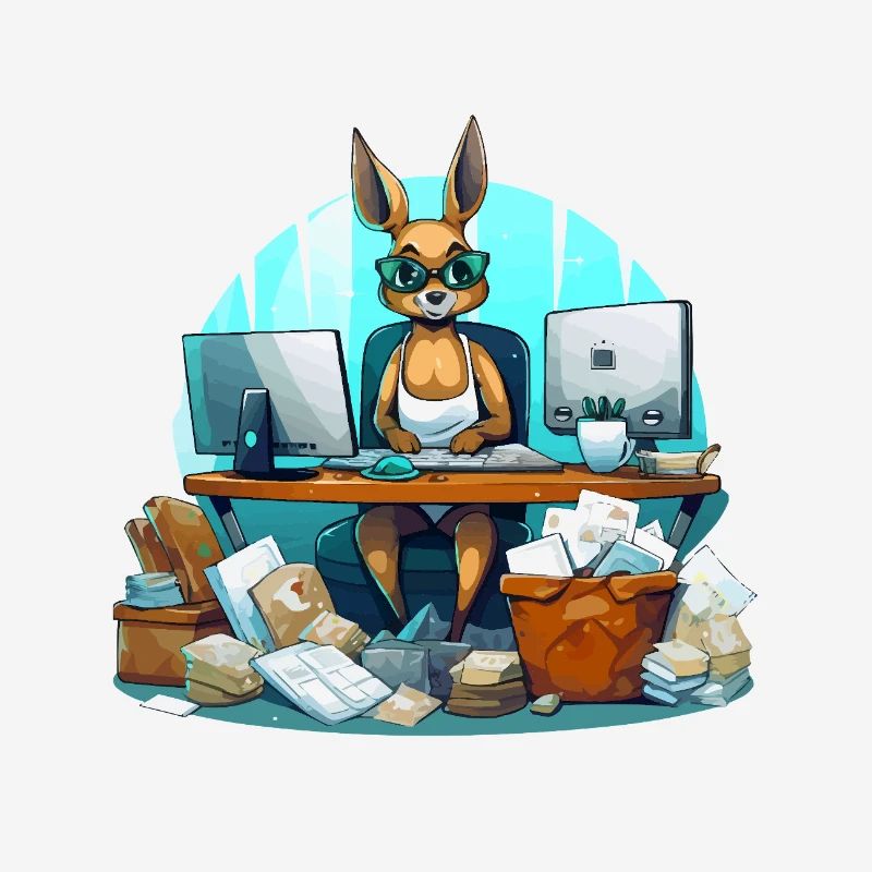 Le kangourou dans le chaos du bureau