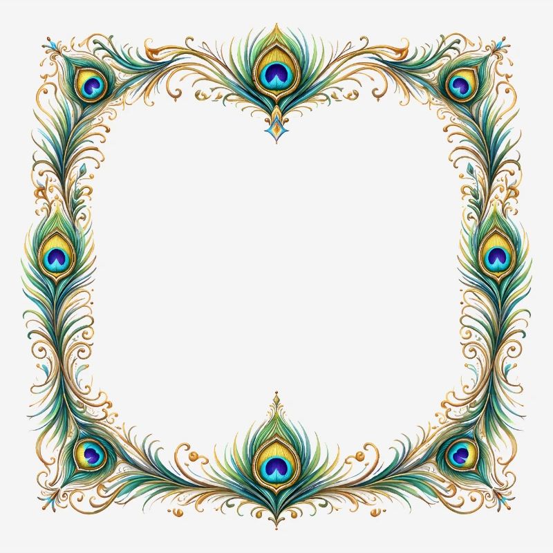 Peacock Feather Frame Ornament Boho Design