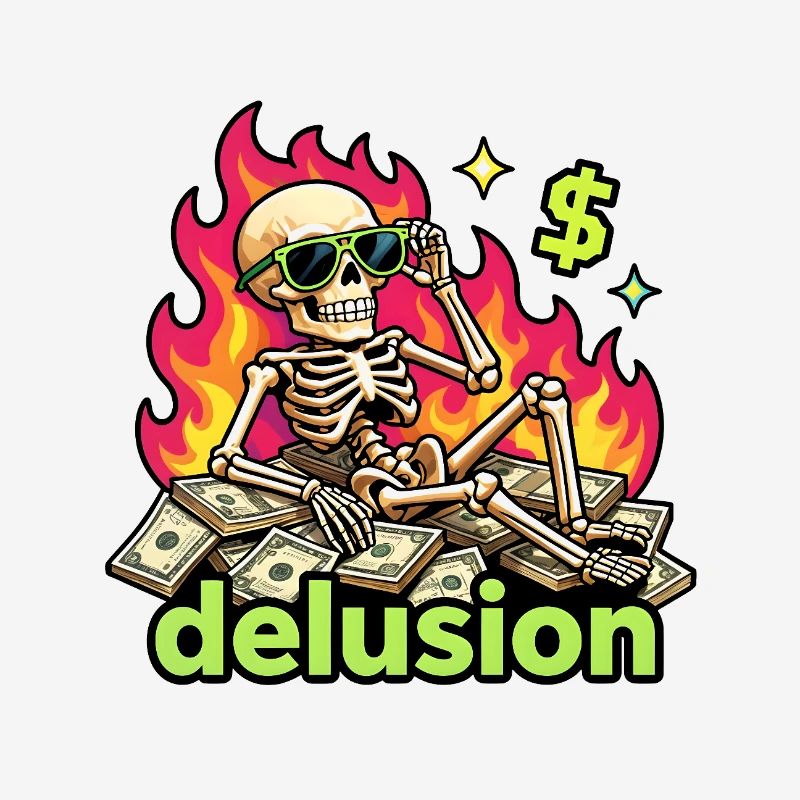 Flaming dollar skeleton delusion