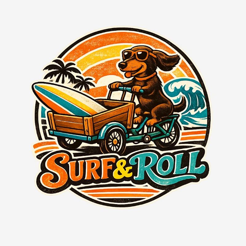 Surf & Roll Dachshund with Surfboard