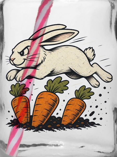 Springender Hase mit Karotten