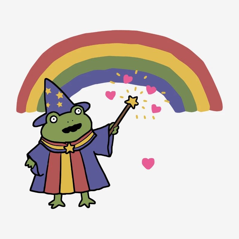 Frog Wizard Casting Love Under Rainbow