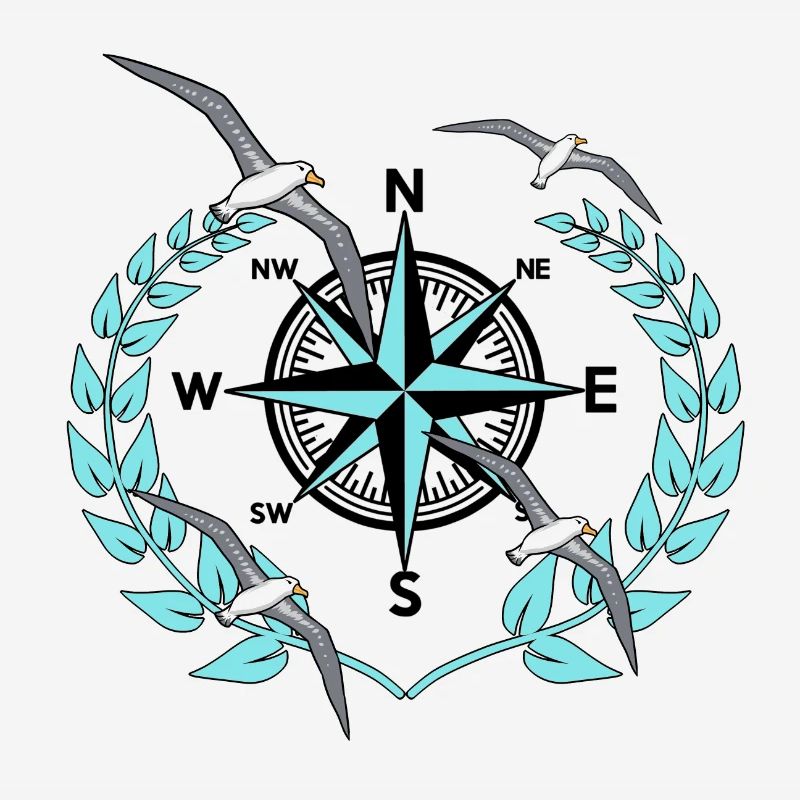 Compass Wind Rose Seagulls Nautical Maritime Seafaring