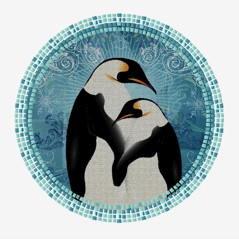 two magical penguins in mosaic style