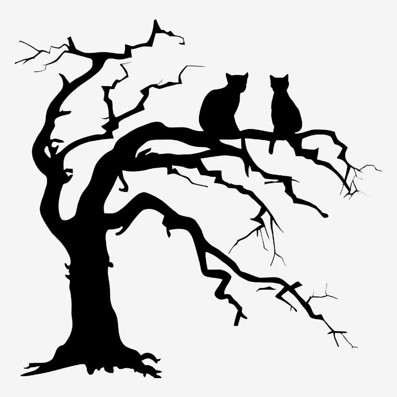 Dead tree with 2 cats silhouette