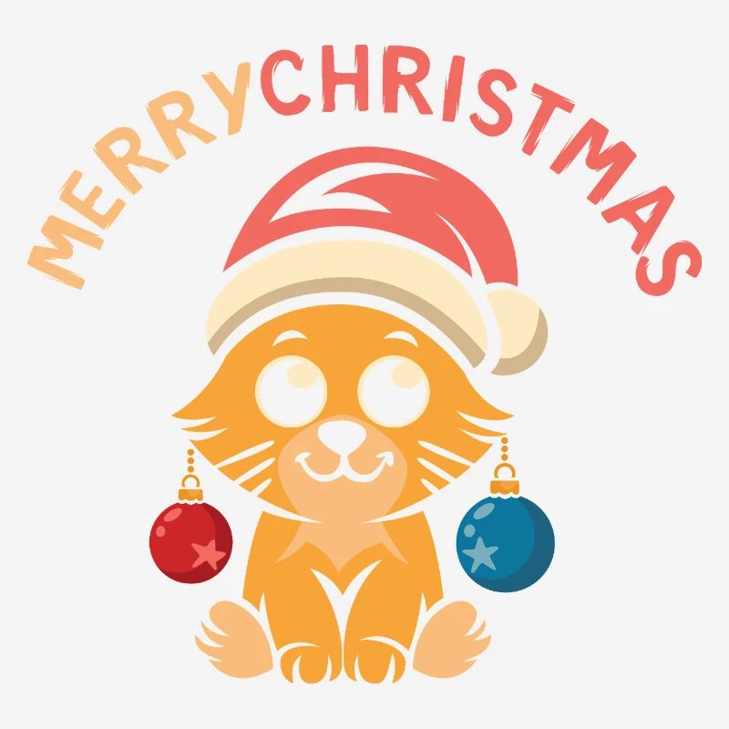 Chat de Noël mignon avec chapeau et boules de Noël