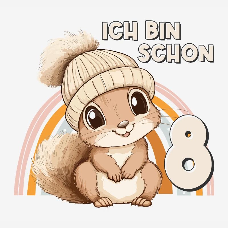 8. Geburtstag Eichhörnchen Regenbogen Süß Niedlich