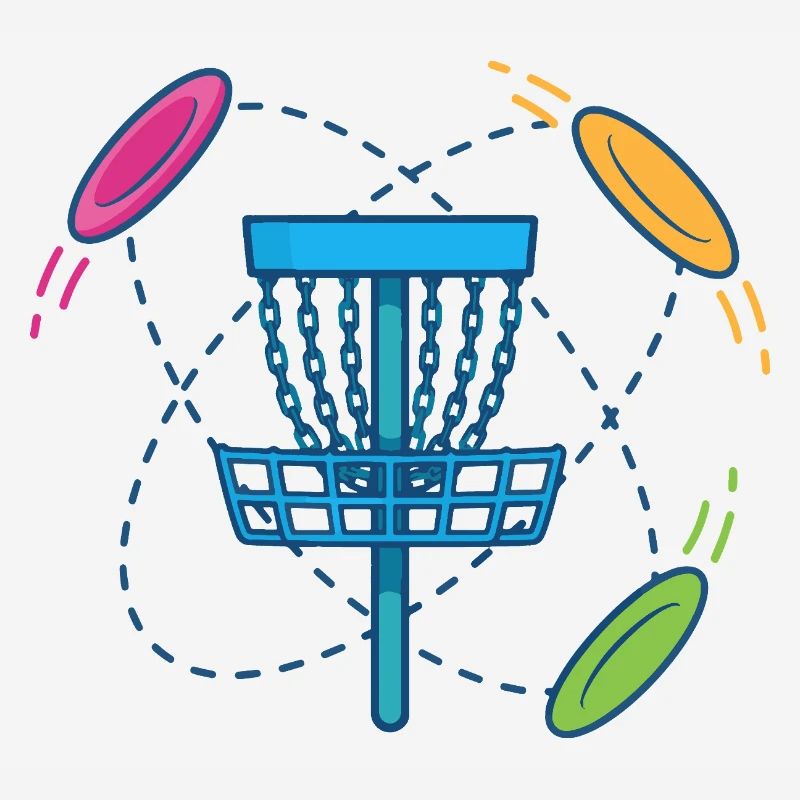 Disc Golf Basket and Flying Discs Scene