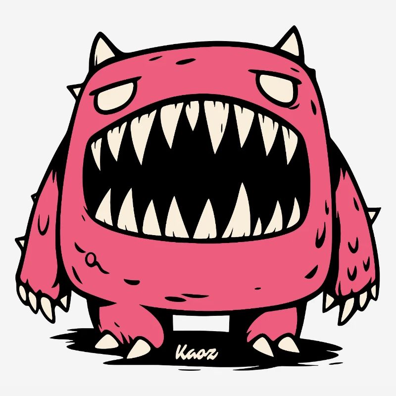 Pink Monster with Big Pointed Teeth