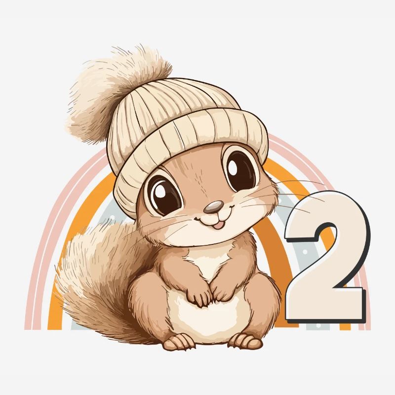 2. Geburtstag Eichhörnchen Regenbogen Süß Niedlich