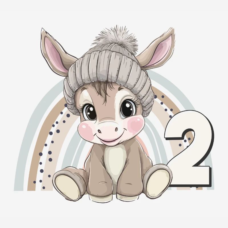 2nd Birthday Donkey Rainbow Cute Cute