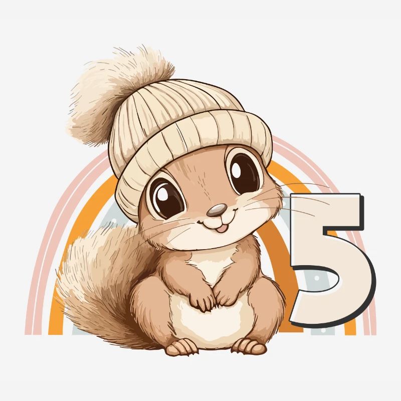 5. Geburtstag Eichhörnchen Regenbogen Süß Niedlich